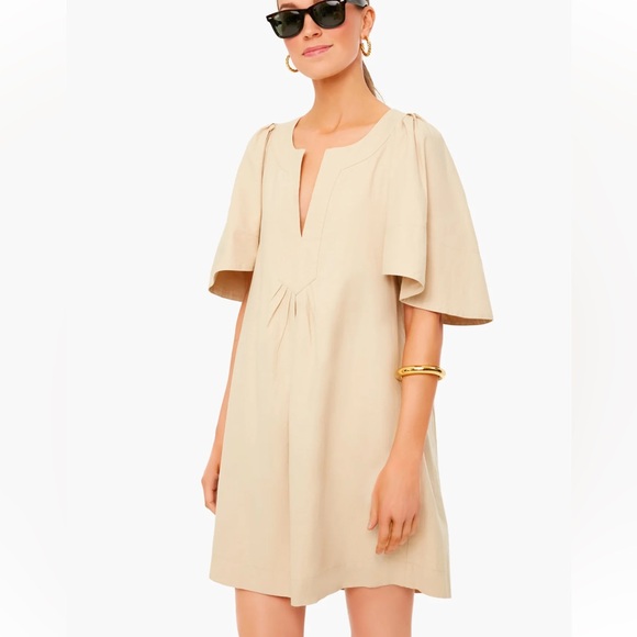 POMANDER PLACE Khaki Finley Flutter Sleeve Dress Size Medium - Picture 6 of 10